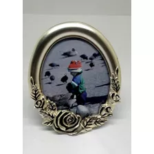Portarretrato Oval Rosa Metal Con Baño De Plata 5x7cm Silver