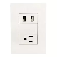 Contacto Placa Con 2 Puertos Usb 2.1amp 1 Contacto+2 Usb Bco Color Blanco