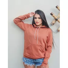 Blusa De Frio Feminina Moletom Flanelado Com Capuz E Bolso