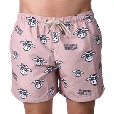 Short Masculino Praia Marrom Pastel Não Aguenta Bebe Leite