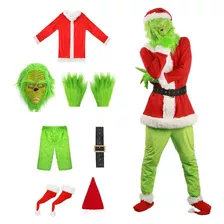 Roupa De Papai Noel Adulto Furry Green Monster, 7 Peças