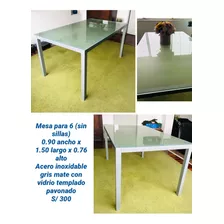 Mesa De Comedor Para 6 De Vidrio Templad Y Acero Inoxidable 