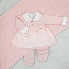 Saída De Maternidade Menina Tricot Luxo Flor 4 Peças