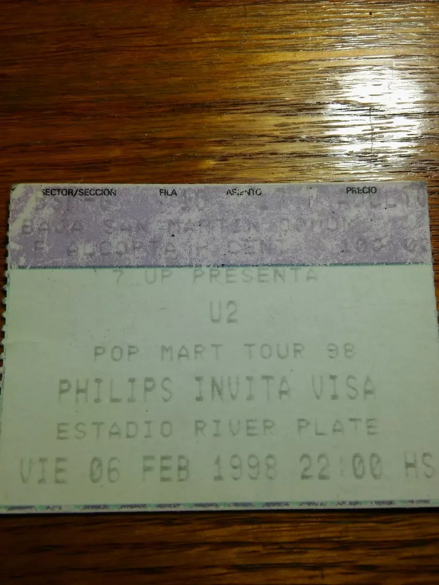 Entrada Recital U2 En Argentina - Febrero 1998