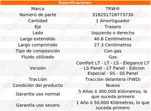 1- Amortiguador Gas Trasero Izq/der Hhr Fwd 06/10 Trw Foto 2