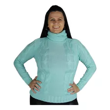 Blusa Feminina Tricot Gola Alta Boba Manga Longa Tranças 