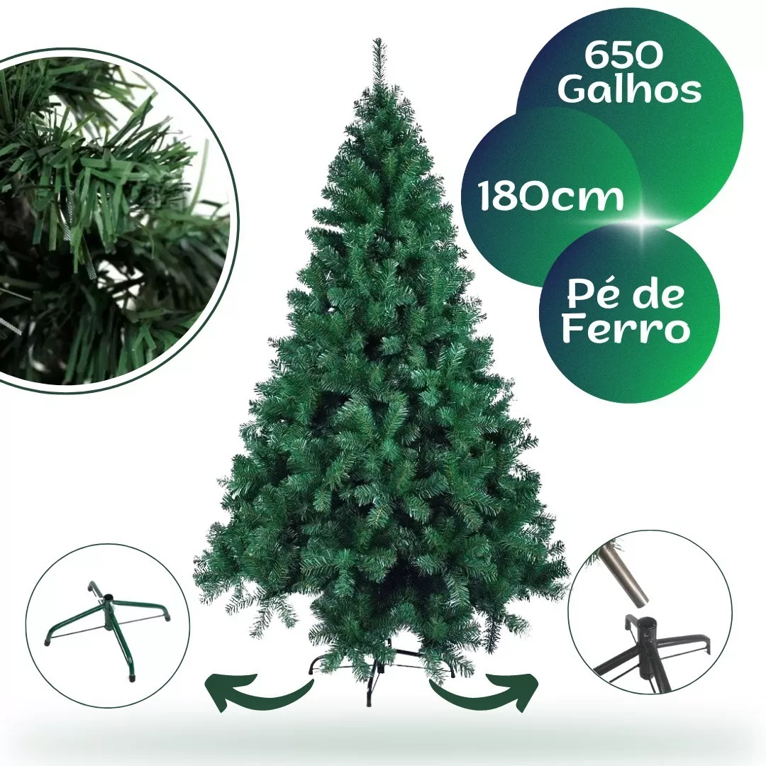 Árvore De Natal Pinheiro Verde Grande 1,80m 650 Galhos