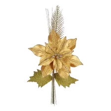 Flor Noche Buena Grande De Terciopelo 44.5cm Dorado Mylin