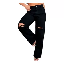 Calça Jeans Wideleg Pantalona Premium Rasgado Destroyed