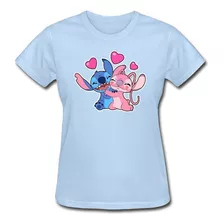 Babylook Feminina Stitch E Angel Estampa Desenho Camiseta