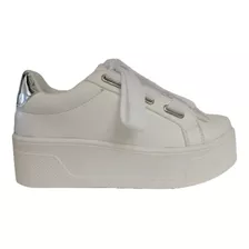 Tenis Blanco Plateado Mujer Plataforma Moda Casuales Urbano