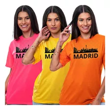 Kit 3 Camisetas Femininas Madrid Várias Cores T-shirt