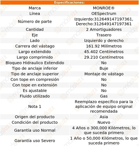 Kit 2 Amortiguadores Tra Gas Oespectrum G6 Pontiac 05/10 Foto 3