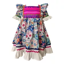 Vestido Infantil Mexicano Dia De Muertos Halloween Artesanal