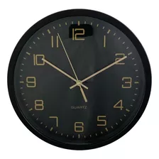 Reloj De Pared Negro Números Dorados A Batería