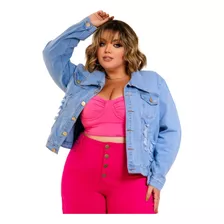 Jaqueta Feminina Com Lycra Plus Size Jeans Botões Elastano