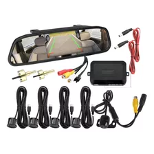 Espejo Retrovisor Kit Camara Sensor Estacionamiento Pantalla Color Negro