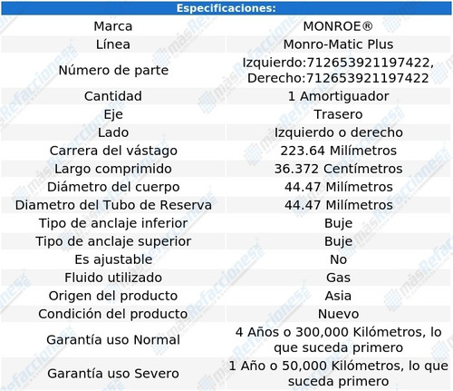 Amortiguador Monro-matic Plus Gas Tra B2200 87-93 Monroe Foto 2