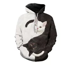 Sudadera Con Capucha Estampada En 3d De Gato Blanco Y Negro