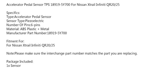 Sensor De Pedal De Acelerador Tps 18919-5y700 Para Nissan Xt Foto 10