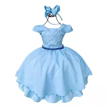 Vestido Infantil Azul Acomp Tiara De Brinde + Saiote