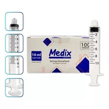 Seringa 10 Ml Sem Agulha Luer Lock Bico Rosca Com 100 Unidades Medix