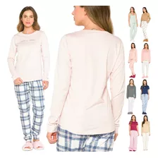 Pijama Longo Calça Feminino Manga Longa Frio Nao Desbota Top