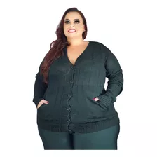 Blusa Casaco De Frio Feminino Plus Size Com Botões Linha