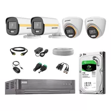 Cámaras Seguridad Kit 4 Hikvision 1080p Colorvu Noche Color