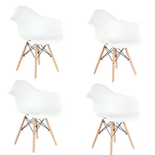 Kit 4 Cadeiras De Jantar Charles Eames Com Braço Branco Cor Da Estrutura Da Cadeira Marrom-claro