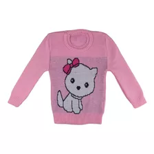 Blusa Tricot Infantil Gatinho Meninas Manga Longa