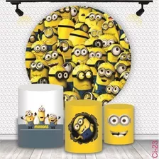 Trio Capas Cilindro + Painel Minions Tecido Veste Facil