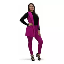 Conjunto De Traje Chaleco Con Pantalon Y Cinturon Forrado