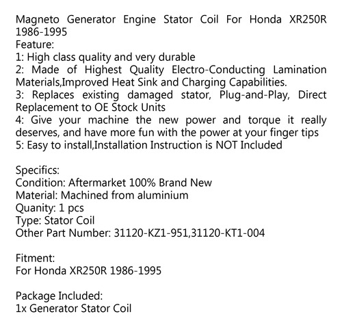 Estator Para Honda Xr250 R Xr250r 1986-1995 31120-kz1-951 Foto 6