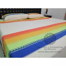 Colcha Matrimonial + 2 Funda Telar Artesanal Algodón Oaxaca 