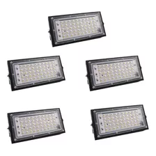 Refletor Led 50w Holofote 220v Luz Fria Iluminação - 5 Unid Cor Da Carcaça Preto Cor Da Luz Branco-frio