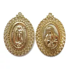 Medalla Virgen Doble Vista Para Engarzar Chapa Oro 14k 3 Pzs