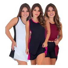 Kit 3 Vestidos Feminino Beach Tennis Dry Fit Elimina Suor