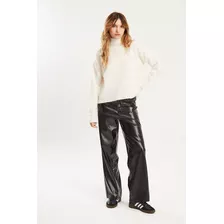 Pantalon Straight Efecto Piel - Negro - Koxis Mujer