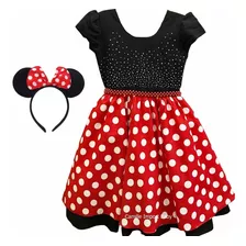 Vestido Infantil Minnie Com Tiara De Orelhinha Promoção