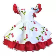 Vestido Estampa Cereja Infantil Menina Daminha 1 Ao 4 Anos