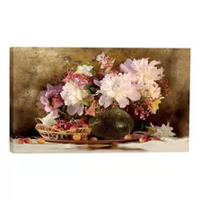 Quadro Para Sala De Jantar Flores Vaso Uvas 55x100