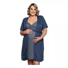 Kit Camisola Com Robe Plus Size Gestante Poá Luna Cuore