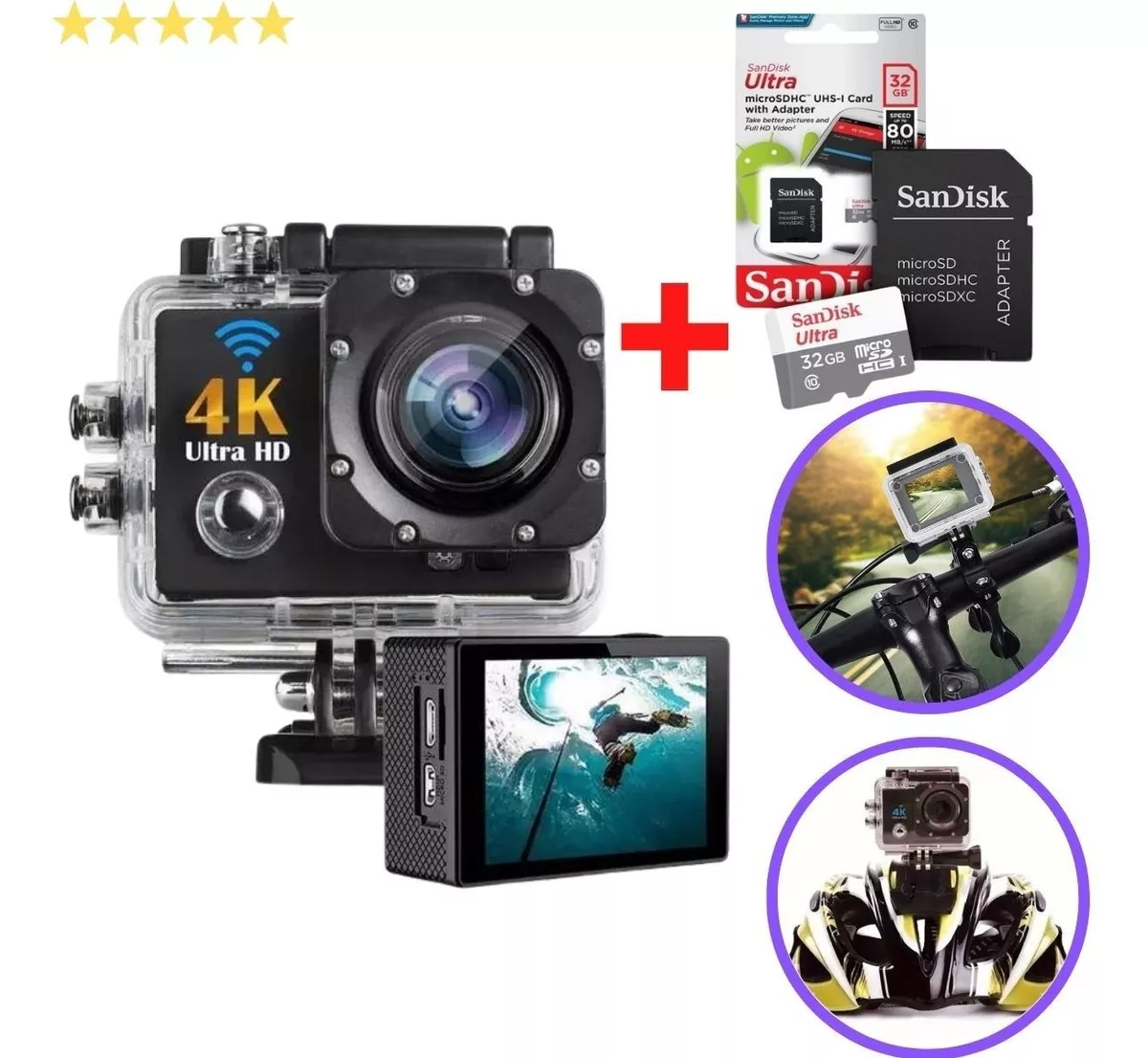 Câmera Filmadora De Esporte À Prova D'água 4k Wifi + Sd 32gb