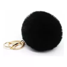 Chaveiros Femininos Argola Chaveiro Pelúcia 8 Cm Pom Pom Cor Preto