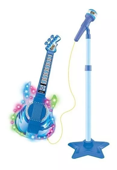 Guitarra Com Microfone Pedestal Rock Show Rosa Ou Azul
