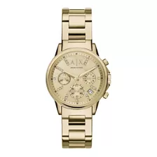 Reloj Armani Mujer Acero Dorado Piedras Fecha Crono Ax4327