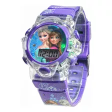 Relógio Infantil Menina Princesas Digital Led Com Luz E Som Correia Lilás - Roxo