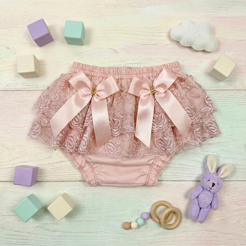 Calcinha Infantil Com Renda Sobreposta E Fitas Decorativas Rosa-claro Único - 6 Meses A 2 Anos
