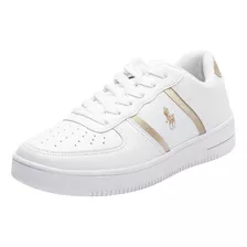 Tenis Casual Polo Blanco Oro Para Mujer 0222 O-i